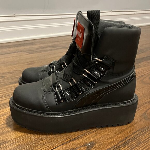 PUMA Fenty SB Rihanna black platform combat boots RARE US 5/EU 37/UK 4/CM 3 - Picture 1 of 12